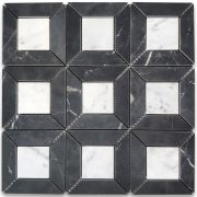 Carrara White Marble 2 inch Square Doheny Mosaic Tile w/ Nero Marquina Black Honed