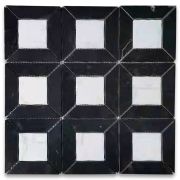Carrara White Marble 2 inch Square Doheny Mosaic Tile w/ Nero Marquina Black Polished