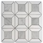 Carrara White Marble 2 inch Square Doheny Mosaic Tile w/ Thassos White Honed