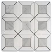 Carrara White Marble 2 inch Square Doheny Mosaic Tile w/ Thassos White Honed