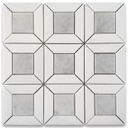 Carrara White Marble 2 inch Square Doheny Mosaic Tile w/ Thassos White Polished