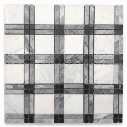 Carrara White Plaid Tartan w/ Gray and Black Marble Mosaic Tile Polished