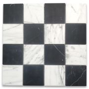 Carrara White Nero Marquina Black Marble 3x3 Checkerboard Mosaic Tile Honed