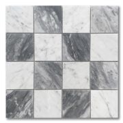 Carrara White Bardiglio Gray Marble 3x3 Checkerboard Mosaic Tile Honed