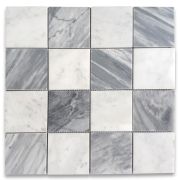 Carrara White Bardiglio Gray Marble 3x3 Checkerboard Mosaic Tile Polished