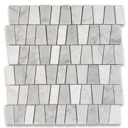 Carrara White Marble 2 inch Trapezoid Mosaic Tile Honed Bush-hammered Gooved Multi Finish