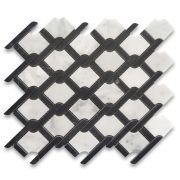 Carrara White Marble Princess Weave Rope Mosaic Tile w/ Nero Marquina Black Honed