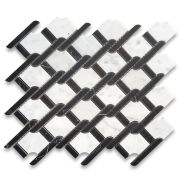 Carrara White Marble Princess Weave Rope Mosaic Tile w/ Nero Marquina Black Polished