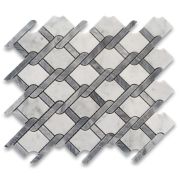 Carrara White Marble Princess Weave Rope Mosaic Tile w/ Bardiglio Gray Honed