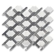 Carrara White Marble Princess Weave Rope Mosaic Tile w/ Bardiglio Gray Polished