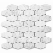 Carrara White 1 1/4 x 3 Elongated Hexagon Mosaic Tile Honed