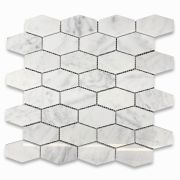 Carrara White 1 1/4 x 3 Elongated Hexagon Mosaic Tile Polished