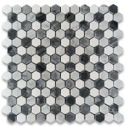 Carrara White Bardiglio Gray Thassos White Marble 1 inch Monochrome Hexagon Mosaic Tile Polished