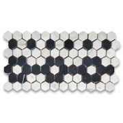 Carrara White 1 inch Hexagon Mosaic Border Flower Pattern Tile Honed