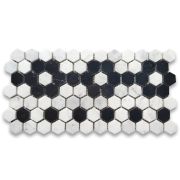 Carrara White 1 inch Hexagon Mosaic Border Flower Pattern Tile Polished