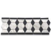 Carrara White Marble 2 inch Hexagon Mosaic Border Listello Tile Vertical Black Diamond Honed