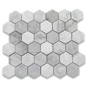 Carrara White Marble 2 inch Hexagon Mosaic Tile Honed Bush-hammered Grooved Multi Finish