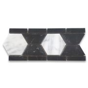 Carrara White 3 inch Hexagon Mosaic Border Listello Tile Honed