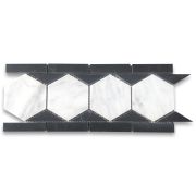 Carrara White 3 inch Hexagon Mosaic Border Listello Tile Honed