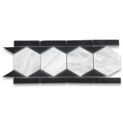 Carrara White 3 inch Hexagon Mosaic Border Listello Tile Polished