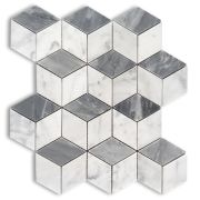 Carrara White Marble 2x3 Illusion 3D Cube Rhombus Diamond Hexagon Mosaic Tile w/ Bardiglio Gray Polished