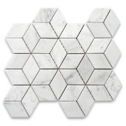 Carrara White Marble 2x3 Illusion 3D Cube Rhombus Diamond Hexagon Mosaic Tile Honed