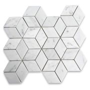 Carrara White Marble 2x3 Illusion 3D Cube Rhombus Diamond Hexagon Mosaic Tile Polished