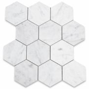 Carrara White 4 inch Hexagon Mosaic Tile Honed