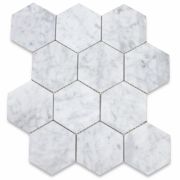 Carrara White 4 inch Hexagon Mosaic Tile Polished