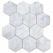 Carrara White Marble 4 inch Hexagon Mosaic Tile Polished