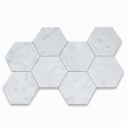 Carrara White 5 inch Hexagon Mosaic Tile Honed