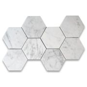 Carrara White 5 inch Hexagon Mosaic Tile Polished