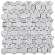 Carrara White 1-1/2 inch Hexagon Sunflower Mosaic Tile Polished