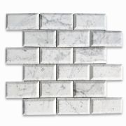 Carrara White Marble 2x4 Subway Mosaic Tile Beveled Raised Angled Honed