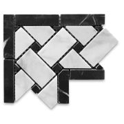 Carrara White 4x4 Basketweave Mosaic Corner w/ Black Dots Honed