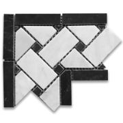 Carrara White 4x4 Basketweave Mosaic Corner w/ Black Dots Polished