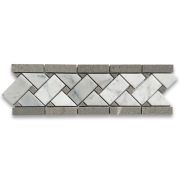 Carrara White 4x12 Basketweave Mosaic Border w/ Gray Dots Honed
