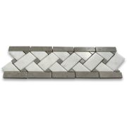 Carrara White 4x12 Basketweave Mosaic Border w/ Gray Dots Polished