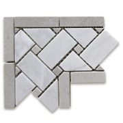 Carrara White 4x4 Basketweave Mosaic Corner w/ Gray Dots Honed