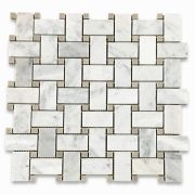 Carrara White 1x2 Basketweave Mosaic Tile w/ Gray Dots Polished