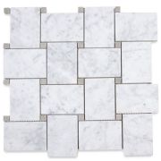 Carrara White Large Basketweave Mosaic Tile w/ Gray Dots Polished