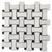 Carrara White Marble Big DogBone Wicker Weave Mosaic Tile w/ Black Dots Polished