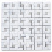 Carrara White Target Pinwheel Mosaic Tile w/ Gray Dots Honed