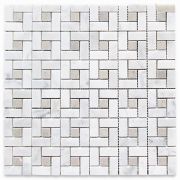 Carrara White Target Pinwheel Mosaic Tile w/ Gray Dots Polished
