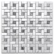 Carrara White Marble Pinwheel Windmill Spiral Target Mosaic Tile w/ Bardiglio Gray Dots Honed