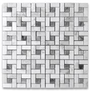 Carrara White Marble Pinwheel Windmill Spiral Target Mosaic Tile w/ Bardiglio Gray Dots Polished