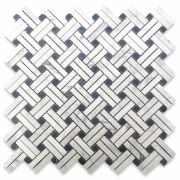 Carrara White Diagonal Basket Weave Stanza Black Dots Marble Mosaic Tile Honed