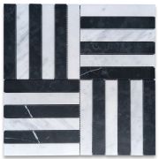 Carrara White and Nero Marquina Black Marble Spectrum Geometric Metro Skyline Mosaic Tile Honed