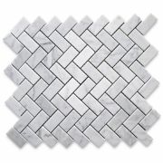 Carrara White 1x2 Herringbone Mosaic Tile Honed