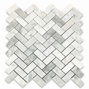 Carrara White 1x2 Herringbone Mosaic Tile Polished